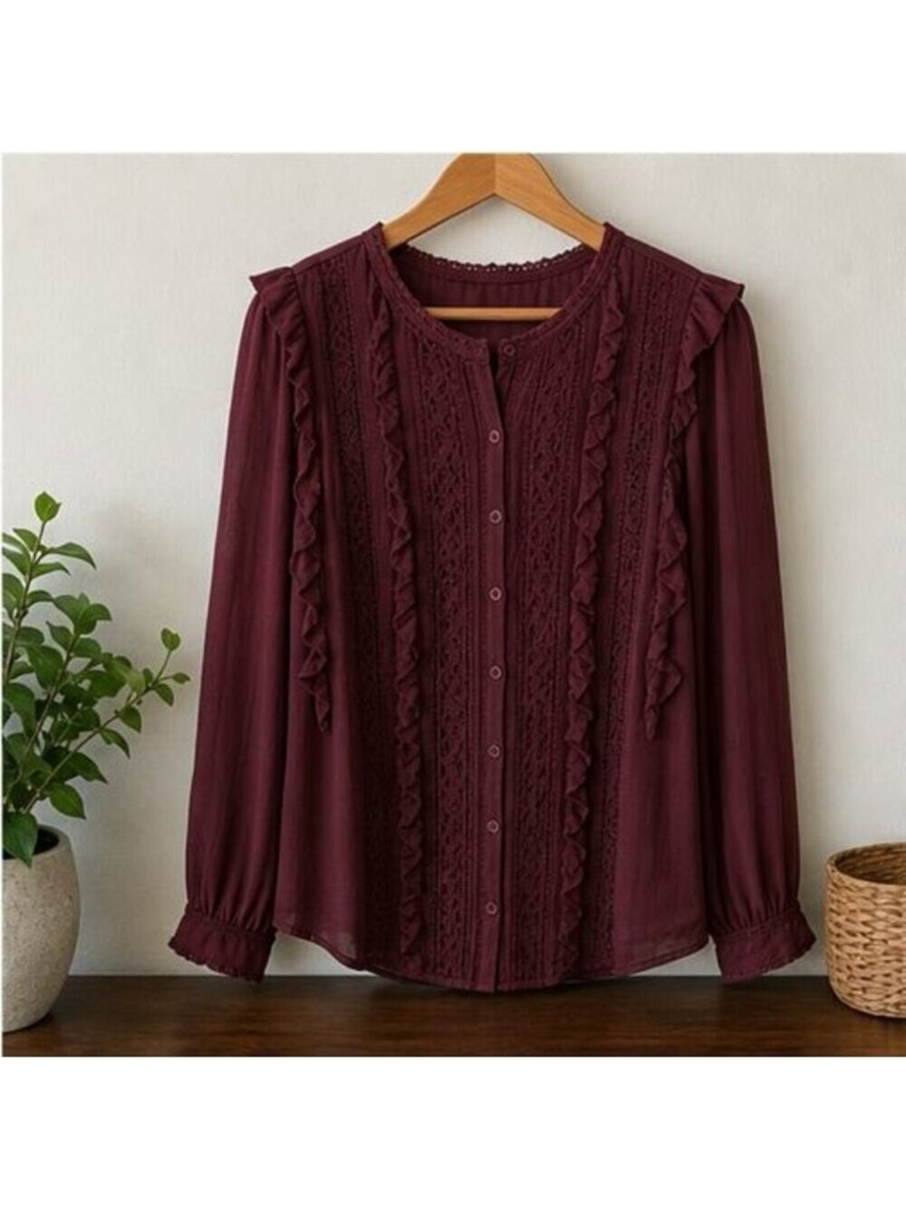 Burgundy Ruffle Blouse